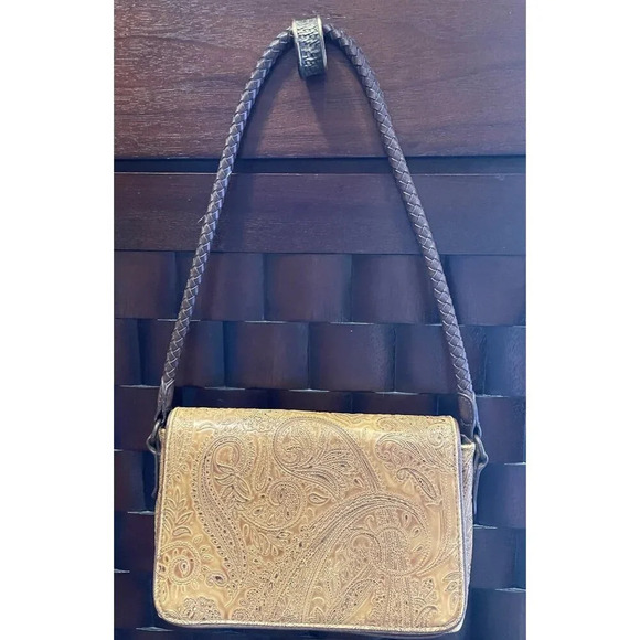 Relic Paisley Brown Leather Embossed Purse With Braided Strap & Magnetic Closure - Picture 1 of 11